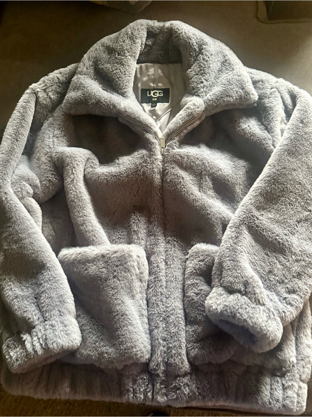 UGG  Plush Faux-Fur Jacket in Light Gray